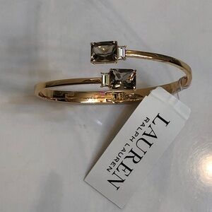 Lauren Ralph Lauren Gold Tone Bypass Bangle Smoky Brown & Clear Crystal NWT